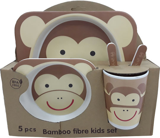 Beboulino Σετ Φαγητού Monkey από Bamboo Καφέ 3τμχ