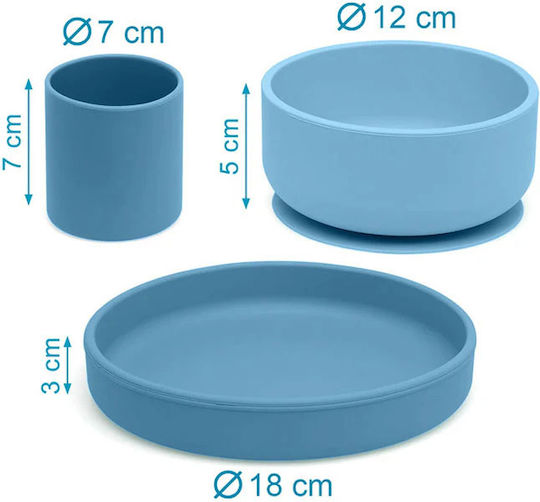 Kiokids Feeding Set made of Silicone with Non-Slip Base Light Blue 3pcs