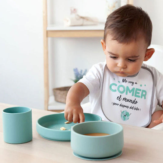 Kiokids Set de hrănire din Silicon cu Bază Antiderapantă Verde 3buc