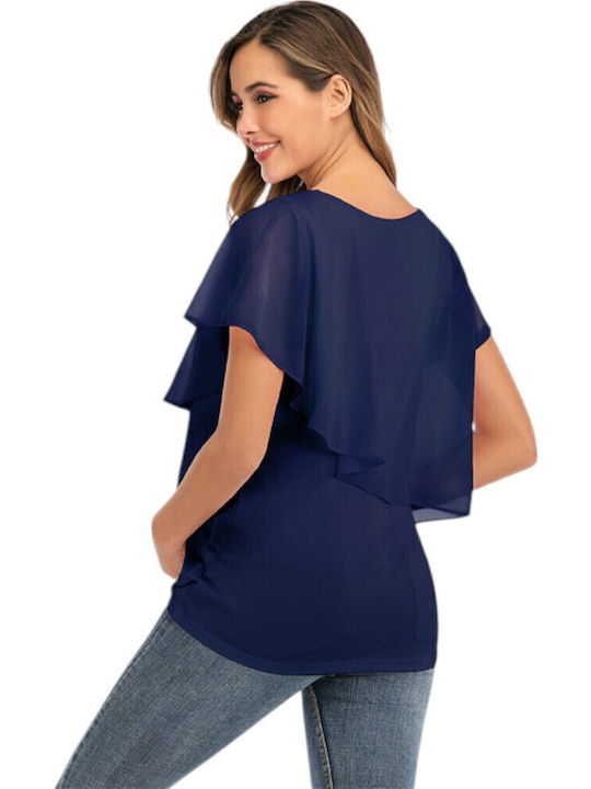 Blue Short Sleeve Nursing-Maternity Top Basic Neckline Summer 2025 Queen Mother