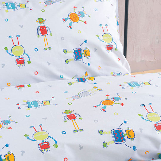 Rythmos Kids Duvet Set Single with Pillowcase Robot Chat White 160x240cm Rythmos Kids Duvet Set Single with Pillowcase Robot Chat White 160x240cm