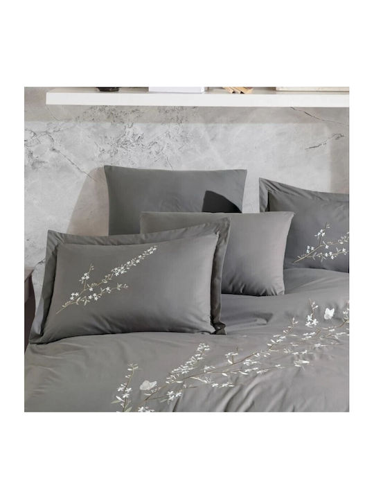 Hobby Home Set Husă de Pilotă Bumbac Dublă cu 4 Fețe de Pernă & 1 Cearsaf 200x220 Vera Grey