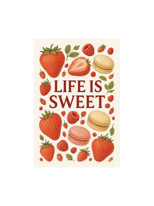 Retro Dekorative Poster Malereien Küche Rahmenlos A4 Glänzender Druck Erdbeeren & Macarons Das Leben Ist Süß