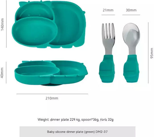 Baby Donkey Feeding Set made of Silicone with Non-Slip Base Blue 3pcs