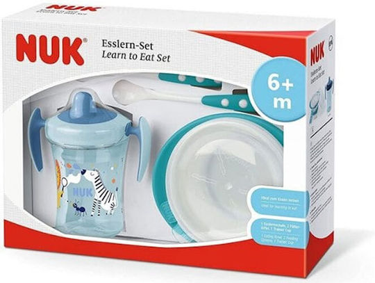 Nuk Feeding Set Cow made of Plastic with Non-Slip Base Blue Cow 3pcs for 6+ months