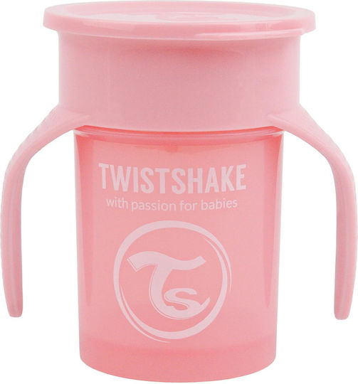 Twistshake Cup Educational Sippy Cup Plastic with Handles Pink for 6m+m+