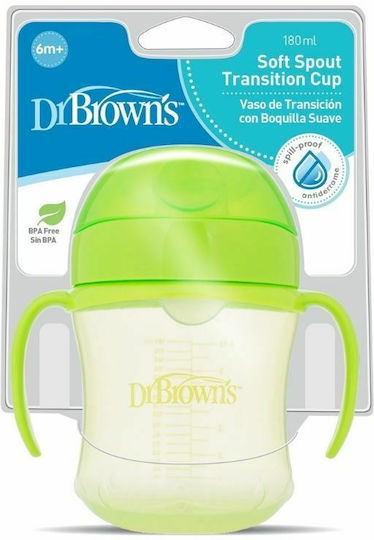 Dr. Brown's Educational Sippy Cup Plastic with Handles Green Light green for 6m+m+ 180ml