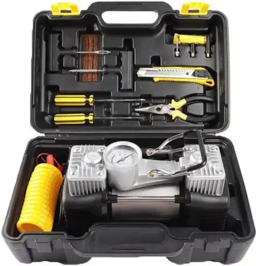 Car Puncture Repair Kit Car Compressor Carrying Case 10 Pieces Black