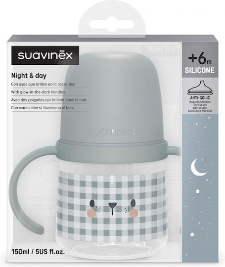Suavinex Εκπαιδευτικό Μπιμπερό Πλαστικό με Λαβές Γκρι Bear για 6m+ 150ml