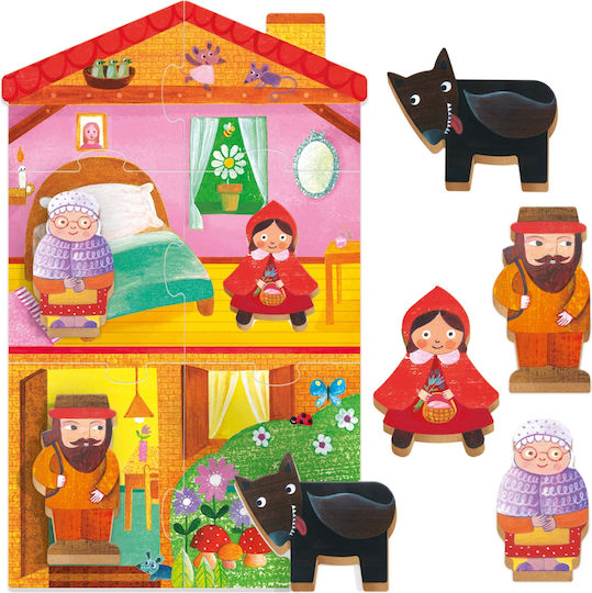 Headu Montessori Primul Meu Puzzle Scufița Roșie Care Include 4 Forme din Lemn