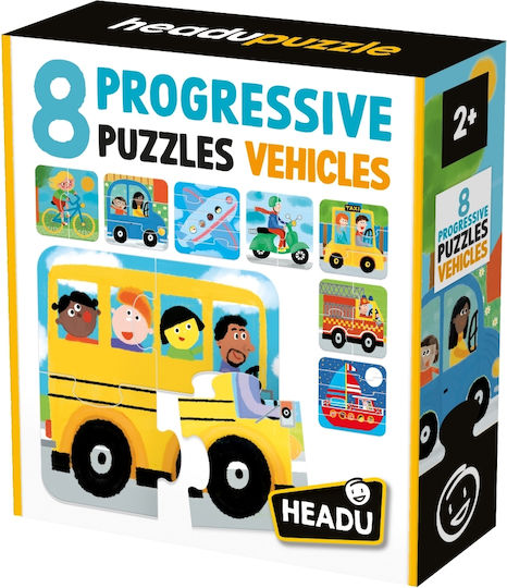 Headu 8 Progressive Puzzles Vehicles Large Pieces Children Over 2 Years Old