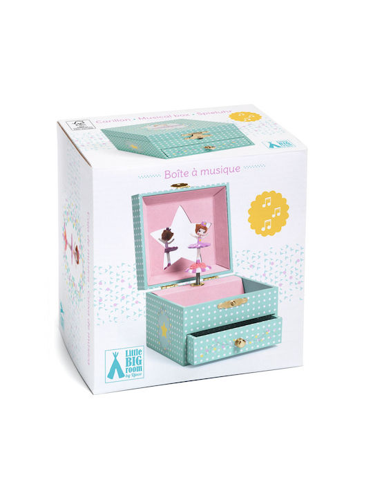 Djeco Kids Jewelry Box Ballerina With Stars Made Of Green Wood