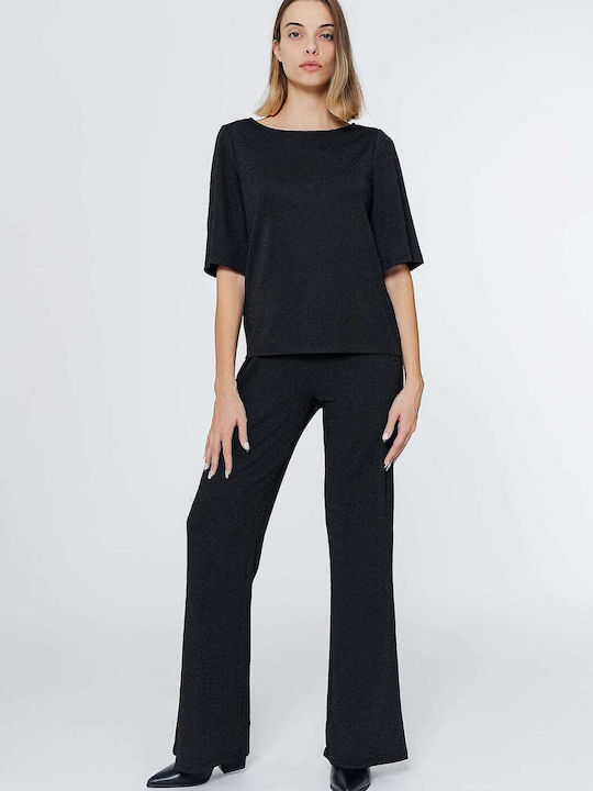 Damen Stoff Hose mit Gummizug Black