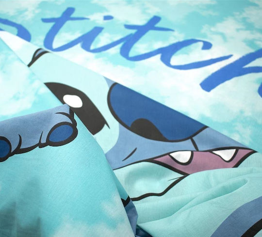 Dimcol Σετ Σεντόνια Μονά Βαμβακερά Home Stitch 823 Turquoise 160x240cm 3τμχ