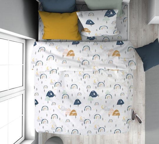 Dimcol Σετ Σεντόνια Μονά Βαμβακερά White-blue 160x240cm 2τμχ