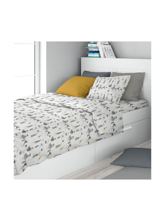 Dimcol Seturi de cearșafuri Single Bumbac White-grey 160x240cm 3buc