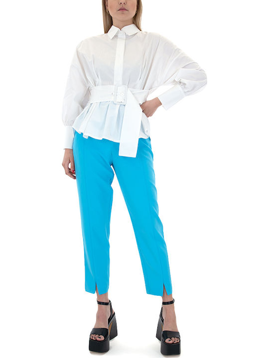 Women's High-waisted Fabric Trousers Light Blue