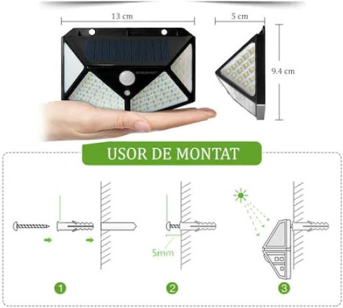 Set 5 Lămpi Solare 1W cu Senzor de Mișcare și Fotocelulă IP65