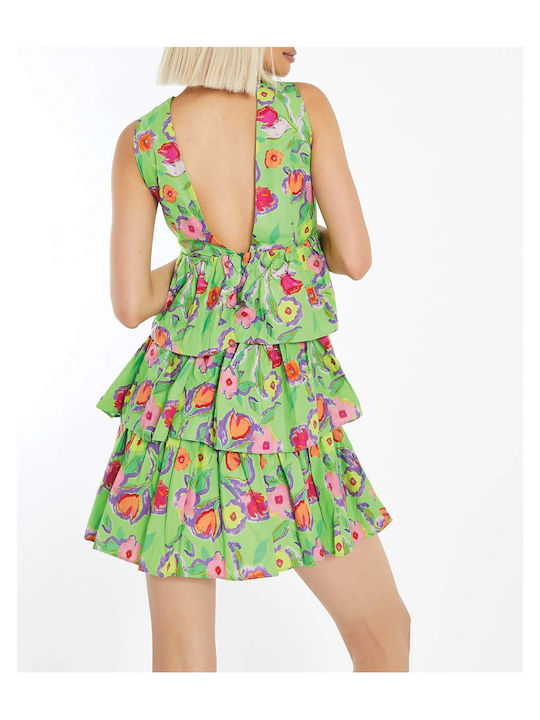 Summer Mini Dress with Ruffles Green