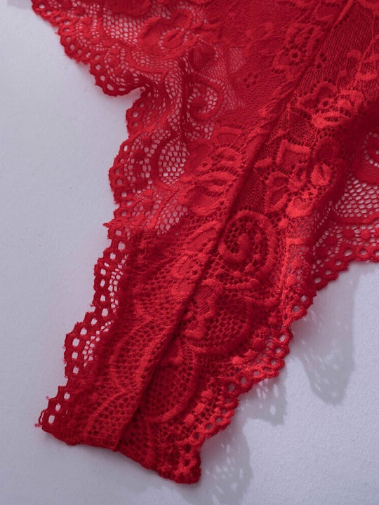 Margie Δαντελένιο See Through Κορμάκι Straps Στο Στήθος Βαθύ Ντεκολτέ