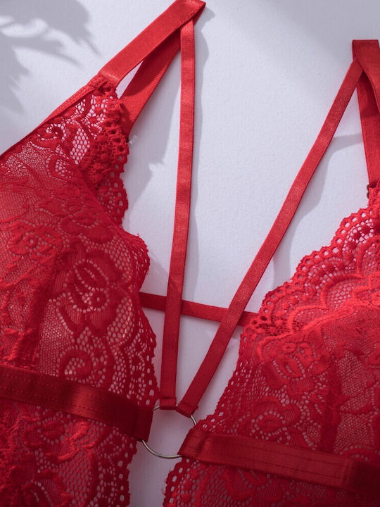 Margie Δαντελένιο See Through Κορμάκι Straps Στο Στήθος Βαθύ Ντεκολτέ