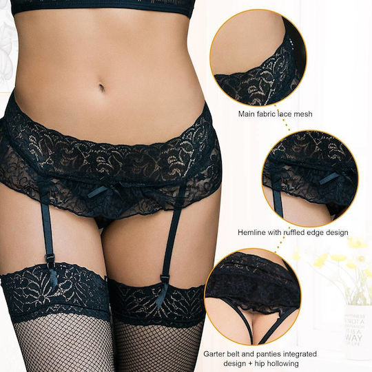 Black Sexy Lace Garter Panty