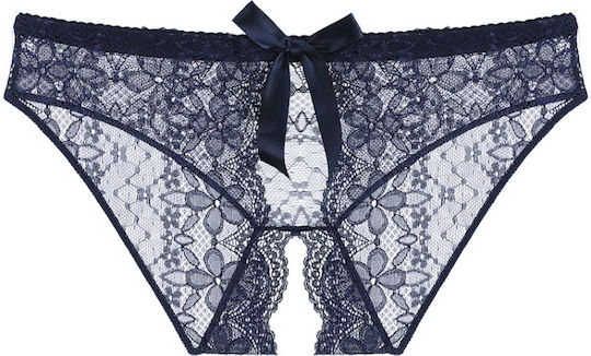 Plus Size Lace Women's Sheer Sexy Slit Panties Size M Black