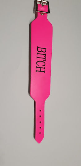 Bitch Print Leather Wristband Pink