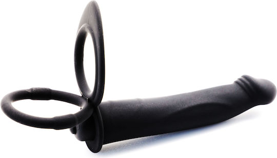 Black Color Silicone Vibrating Dildo 2 Cock Rings