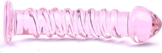 Pink Color Textured Glass Dildo