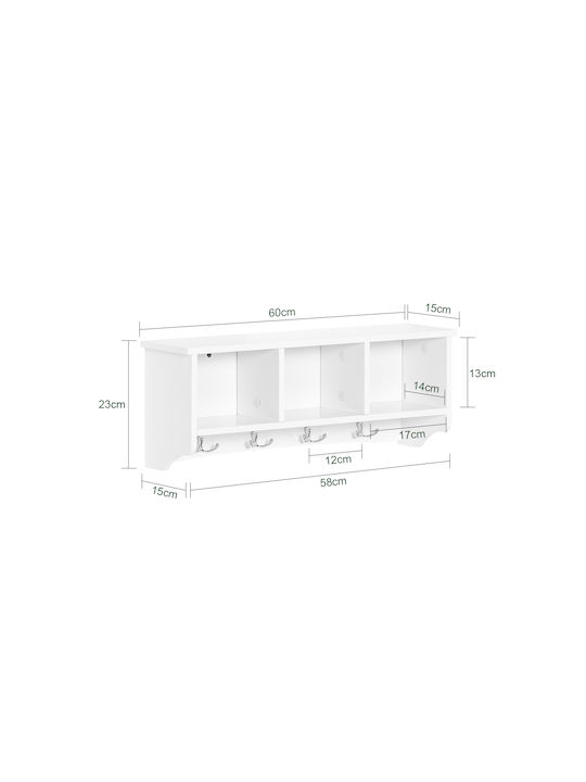 SoBuy Стенна Закачалка От Дърво С 8 Места В Бял Цвят 61x15x23см