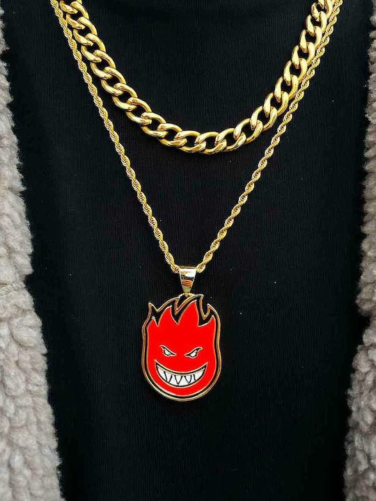 Goldjewels Heatman Pendant Επίχρυσο Ορείχαλκο Ατσάλινη Αλυσίδα Rope 55 Cm