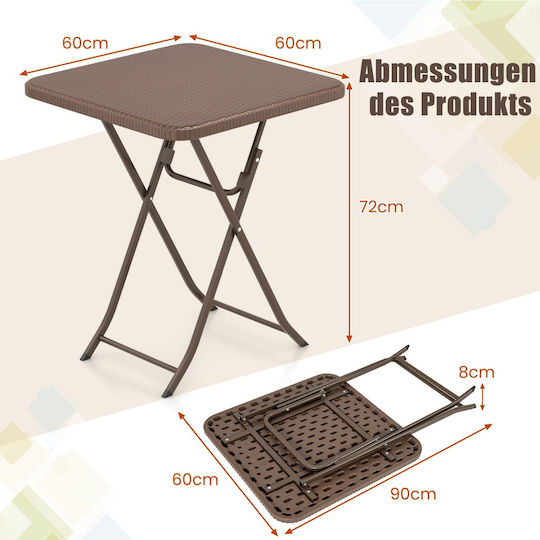 Sitting Room Outdoor Foldable Rattan Table Brown 60x60x72cm