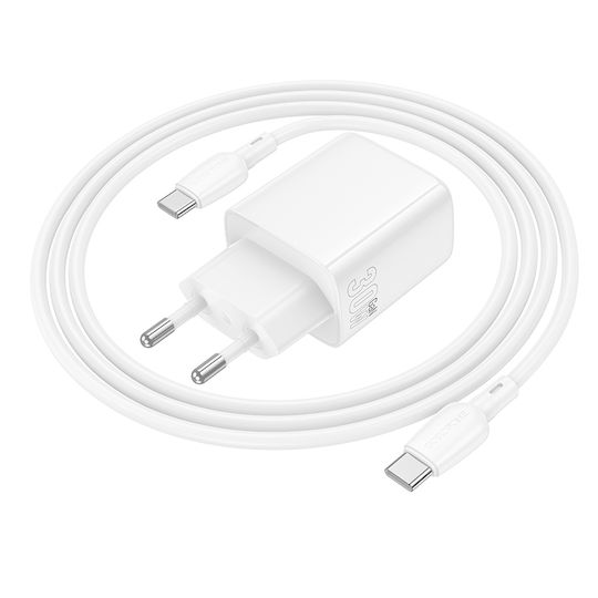Borofone Charger GaN with USB-A Port and USB-C Port and Cable USB-C - USB-C 30W Power Delivery / Quick Charge 3.0 Whites (BN29)