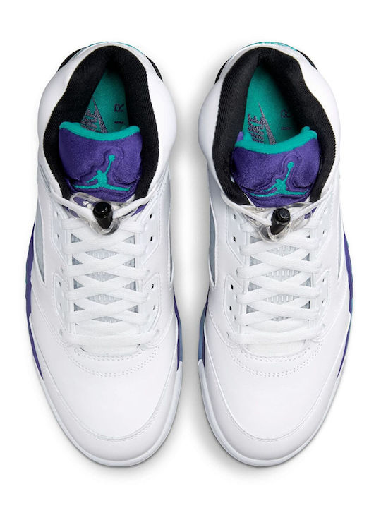 Air  5 Retro Мъжки Високи Сникърси Бели / New Emerald-grape Ice-black