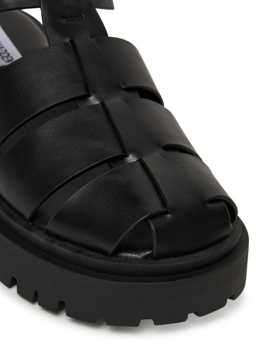 Leather Women's Flat Sandals in Black Color