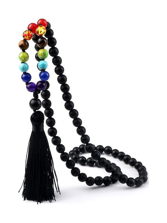 Mala Meditations Seven Chakra 108 Schwarze Achat Perlen