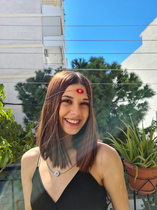 Κολιέ Ananna Αλυσίδα Ορειχάλκινη Κοκκινο Μάτι