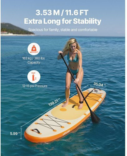 Vevor Φουσκωτή Σανίδα SUP με Μήκος 3.53m Πορτοκαλί