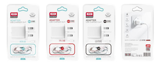 XO Φορτιστής με Θύρα USB-A και Καλώδιο Lightning Λευκός (L99 UK)