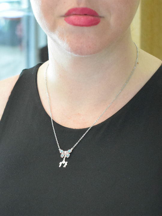 Halskette Aus Stahl Edelstahl Schmetterling Mama Junge Mädchen Kristalle Silber Bz-nk-00344