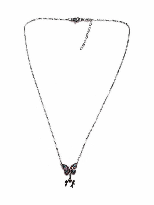 Stainless Steel Necklace Butterfly Mom Boy Girl Crystals Silver Bz-nk-00344
