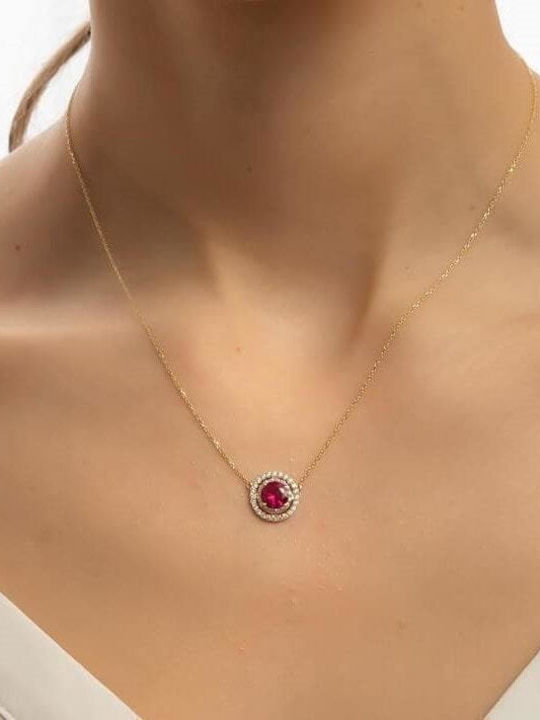 Yellow Gold Women's Necklace 14K Red Stone Kl11100483