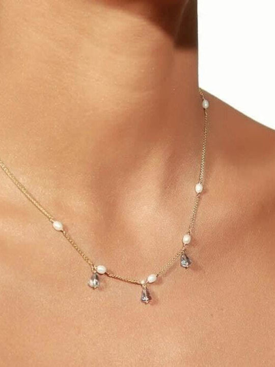 Women's Necklace Yellow Gold 14K with Blue Stones Kl11100402