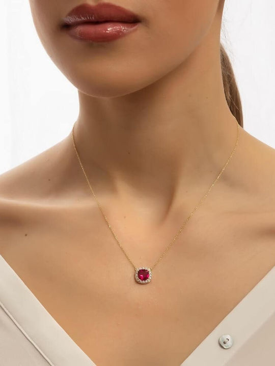 Gelbes Gold Damen Halskette K14 Roter Stein Kl11100480