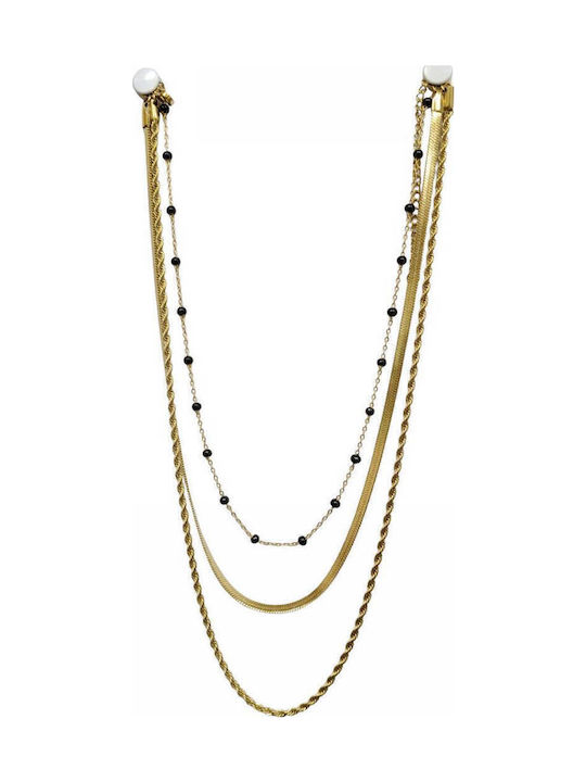 Necklace Handmade Gold Plated Steel Triple Twisted Chain-Snake Serpent Chain Black Stones Tatu Moyo