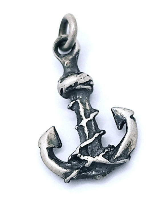 925 Silber Handgefertigtes Massives Halskette Oxidiertes Muster Anker Höhe 2,5cm Breite 1,4cm