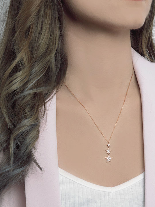 Colier Triplu Stea Roz K14 Golden Tiara