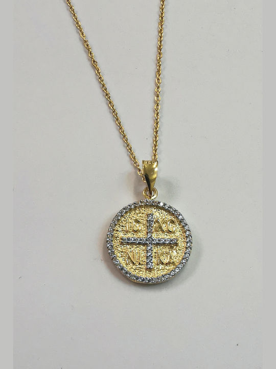 Constantine Gold Plated Necklace Silver 925 4-Sided White Stones Cross Saints Constantine Helen Silver Chain Gold Plated