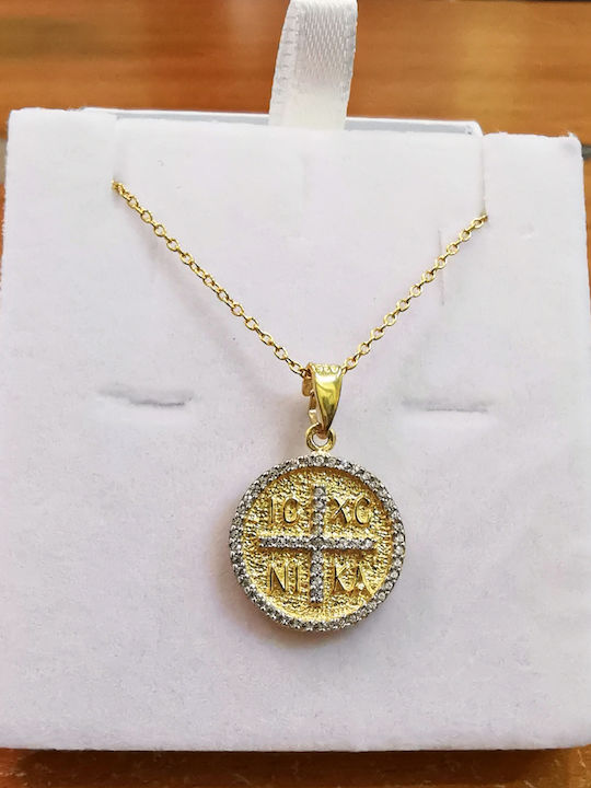 Constantine Gold Plated Necklace Silver 925 4-Sided White Stones Cross Saints Constantine Helen Silver Chain Gold Plated
